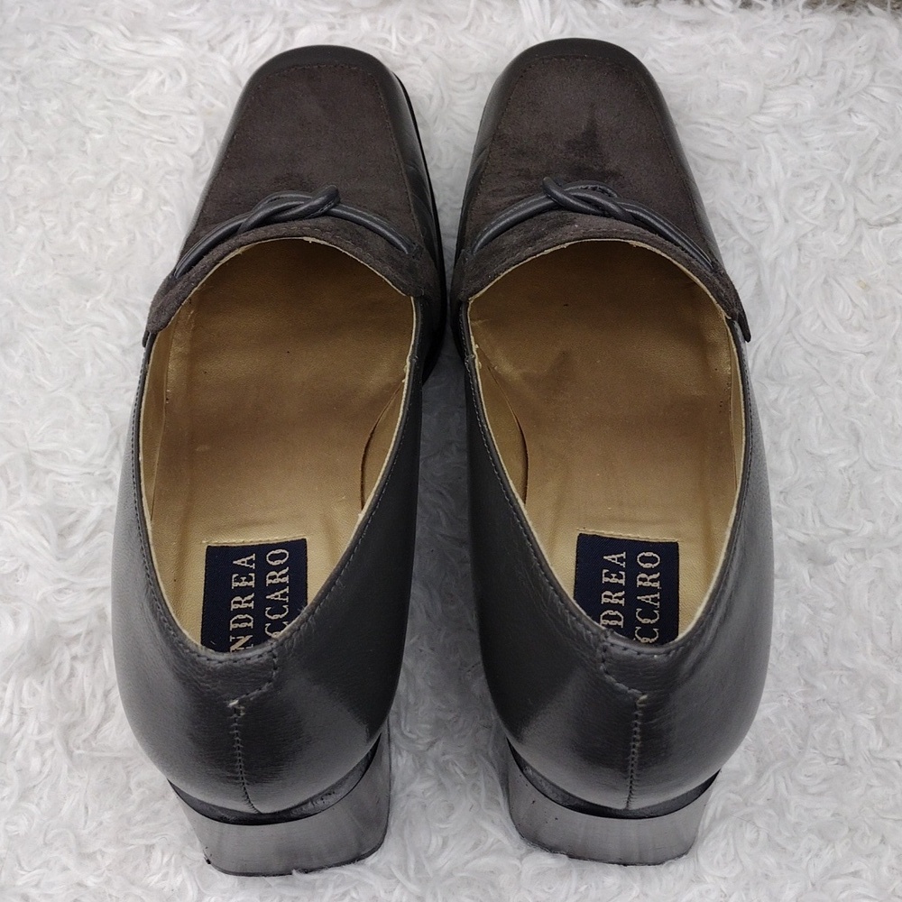 Andrea Viccaro Dark Grey Leather Suede Upper Square Toe Blocked High Heel Shoe - Picture 6 of 15